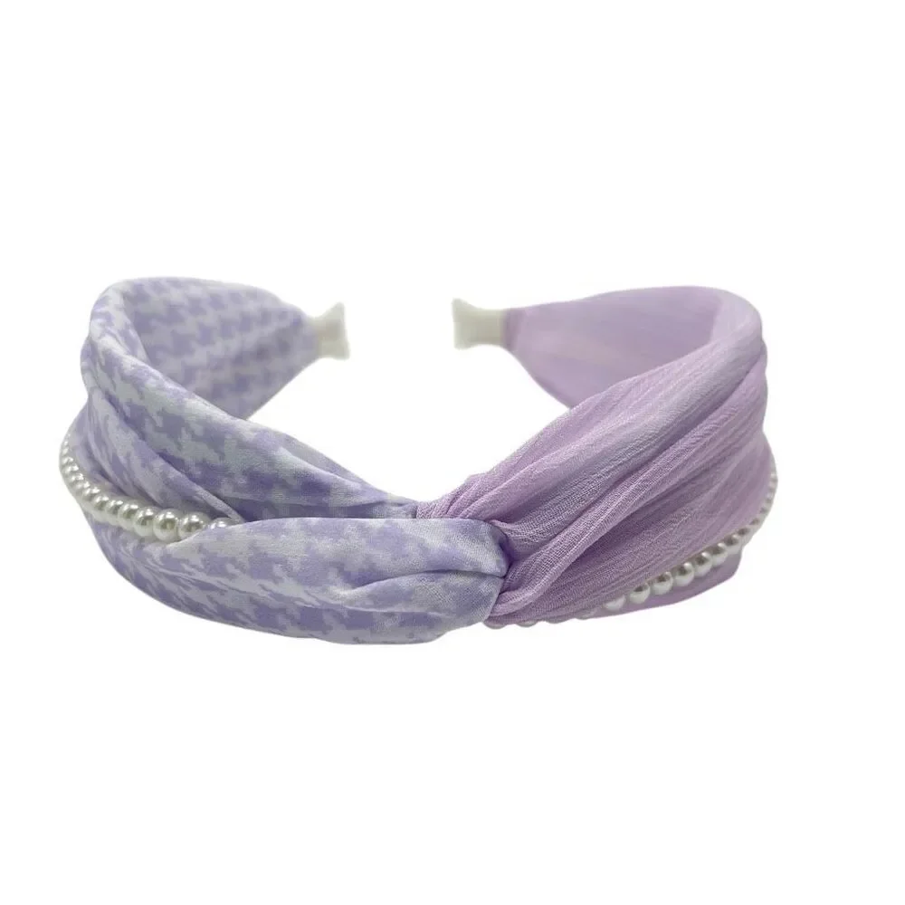 Purple & Houndstooth Twist Headband with Faux Pearl Detail – Boutique Style_7